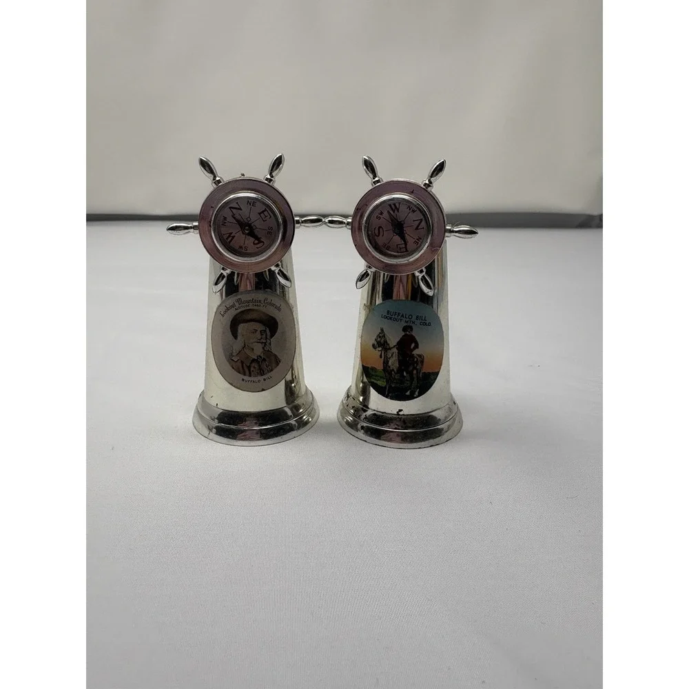 Vintage Souvenir Salt & Pepper Shakers Compass Ship‎ Wheel Lookout Mtn Colorado